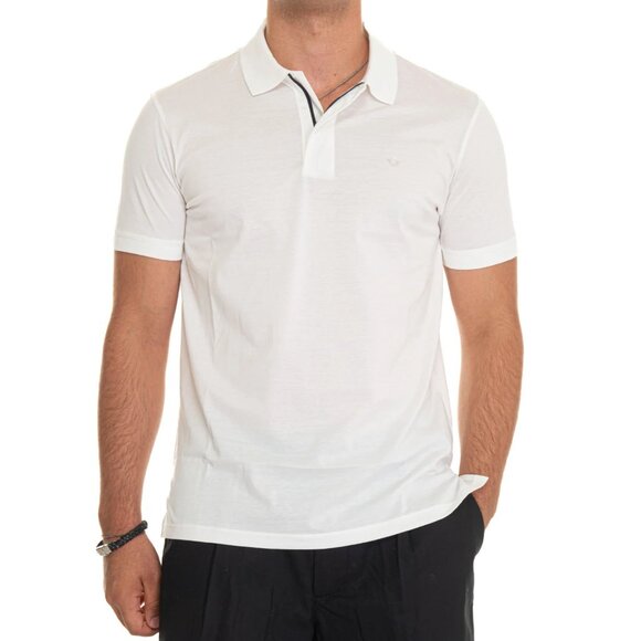EMPORIO ARMANI TRAVEL ESSENTIALS COTTON PIQUÉ POLO IN WHITE - Picture 7 of 7